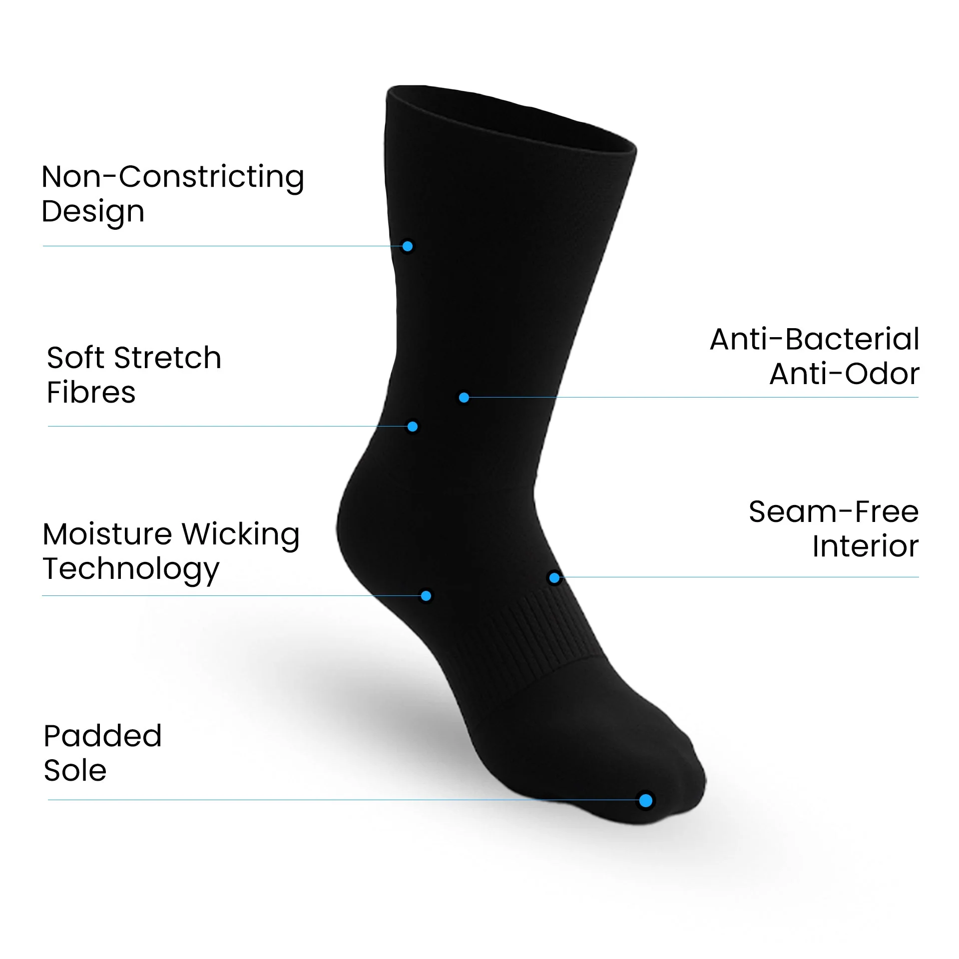 3-Pack Padded Extra-Stretch Socks - Black (Knee, Crew, Ankle) - Image 5