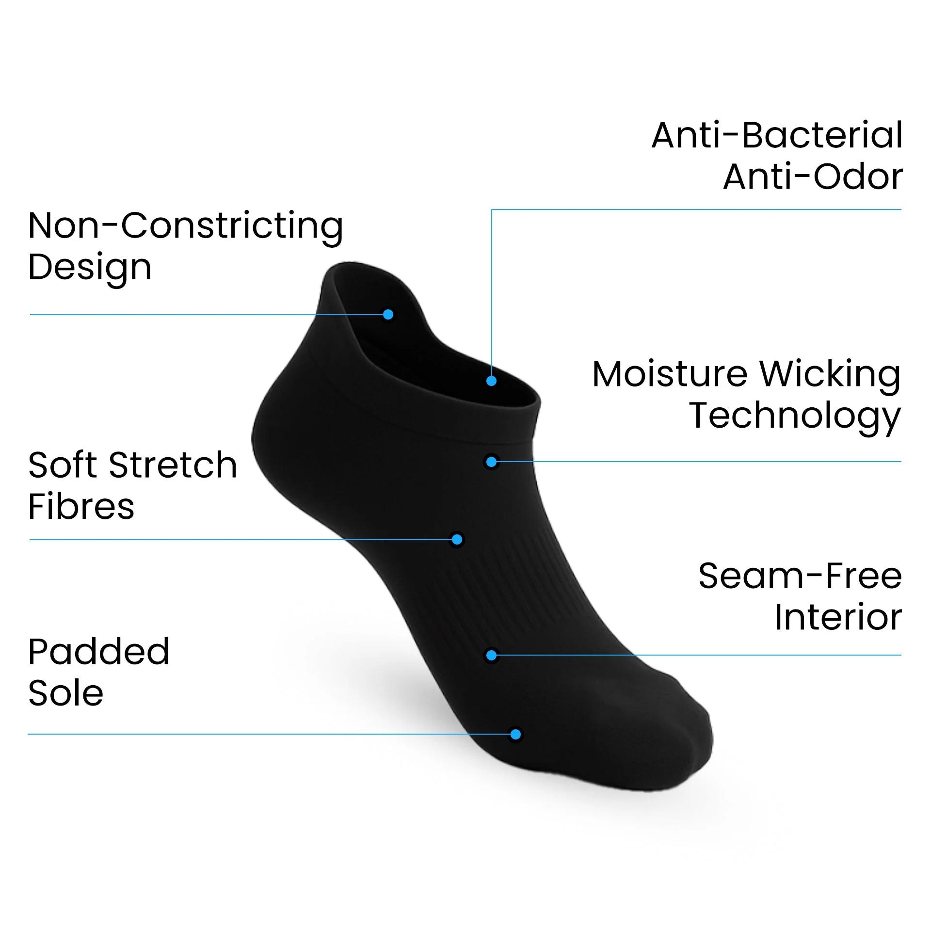 6-Pack Padded Stretch Diabetic Ankle Socks - Black - Image 3