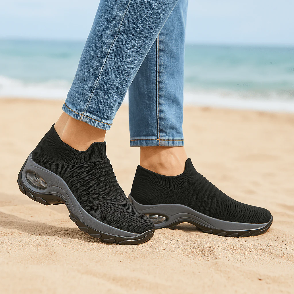 Breathable No-Tie Stretch Shoes - Black Grey - Image 8