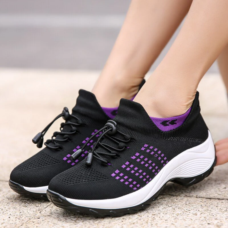 Non-Slip Healthcare Worker Ortho Stretch Cushion Shoes - Black Purple - Image 12