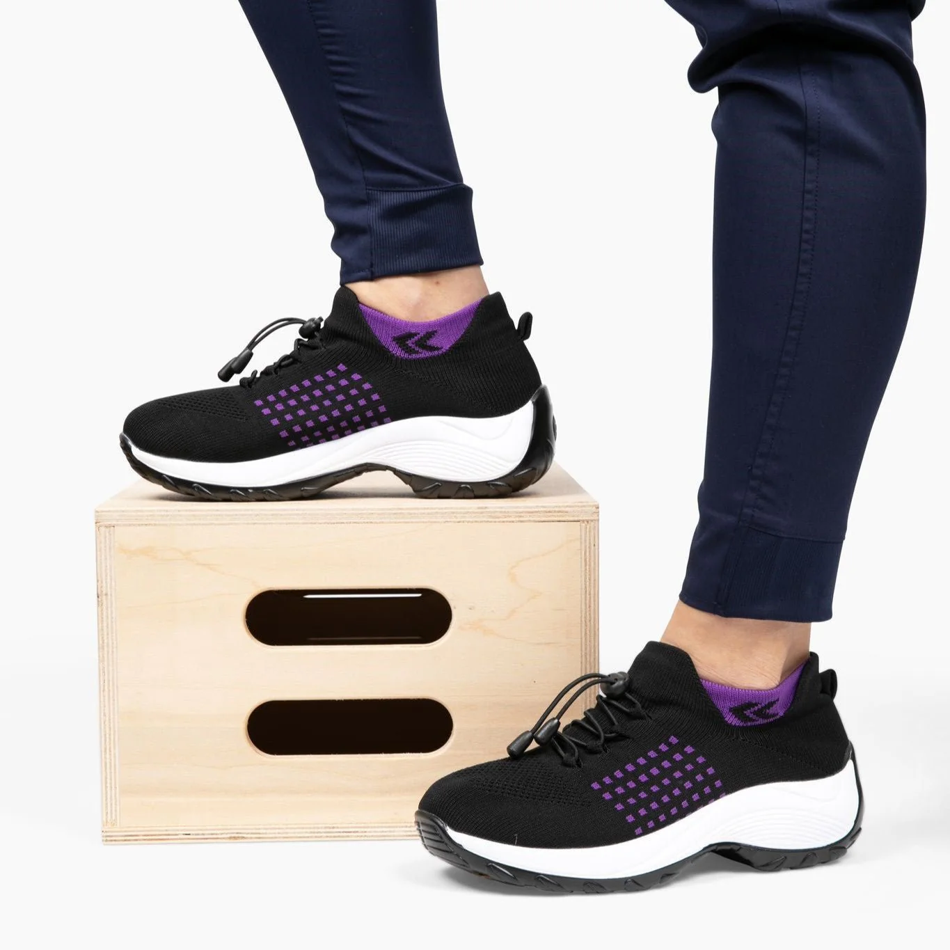 Non-Slip Healthcare Worker Ortho Stretch Cushion Shoes - Black Purple - Image 4